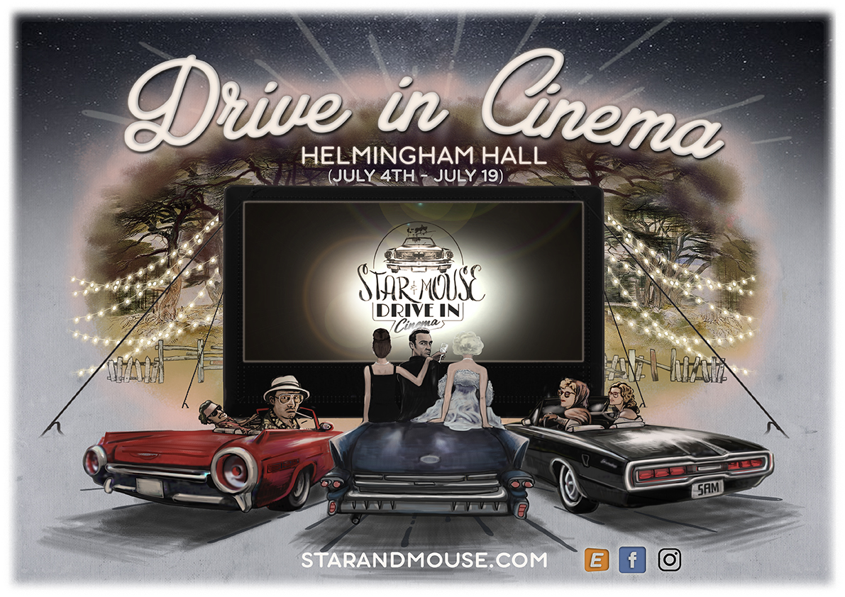 digital poster advertising Drive In cinema at Helmingham Hall in July 2020