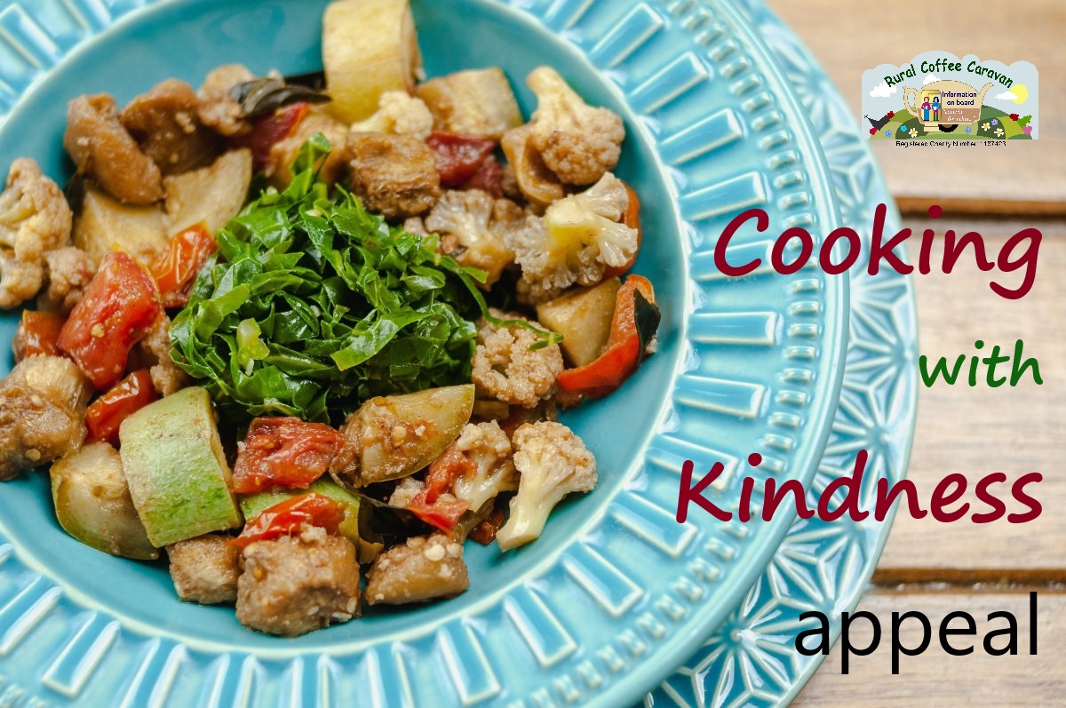 Cooking with Kindness Appeal image of blue bowl with home cooked meal in it