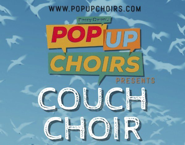 Poster advertising pop up couch choir from popupchoirs.com