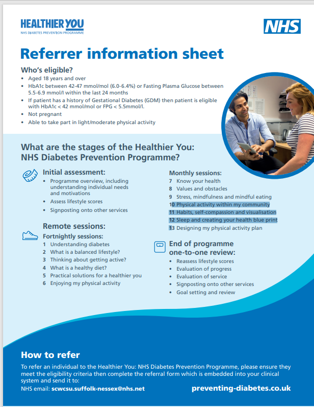 NHS Diabetes referral sheet 