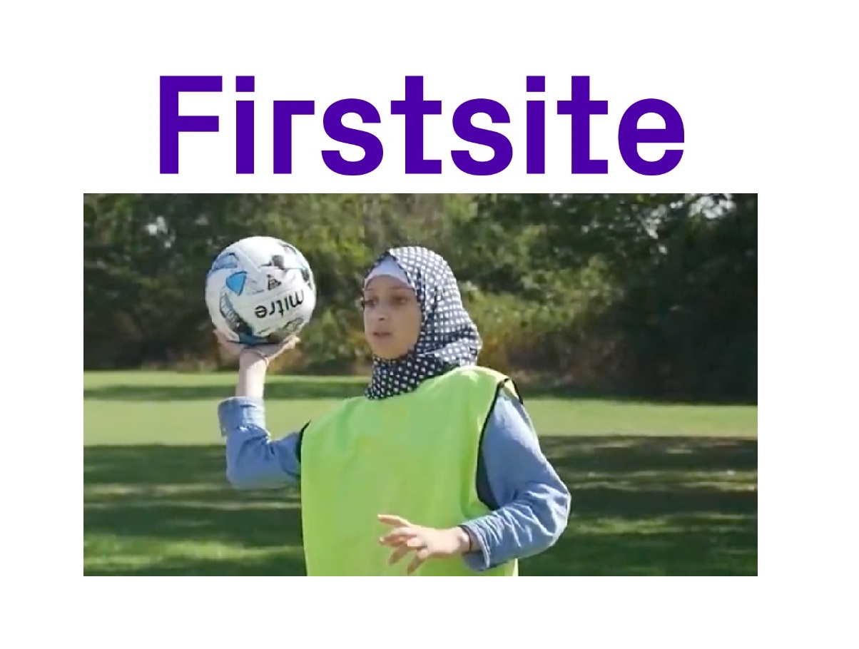 image of child holding football and Firstsite logo as advert for their MOVE holiday activities programme