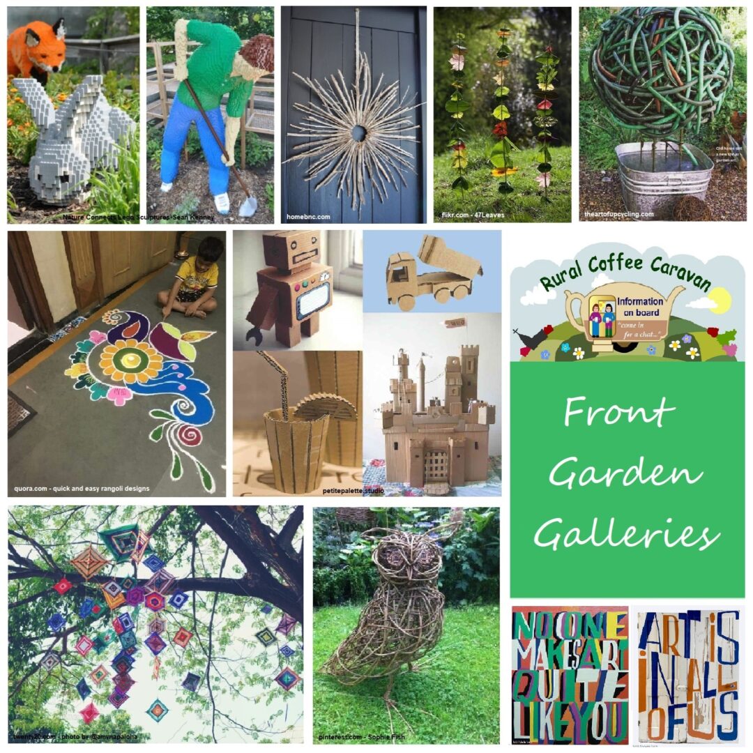 collage of images of outdoor artworks to promote Front Garden Galleries for Suffolk Day