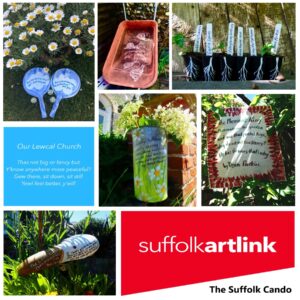 collage of examples of Suffolk Cando poems displayed in creative outdoor ways