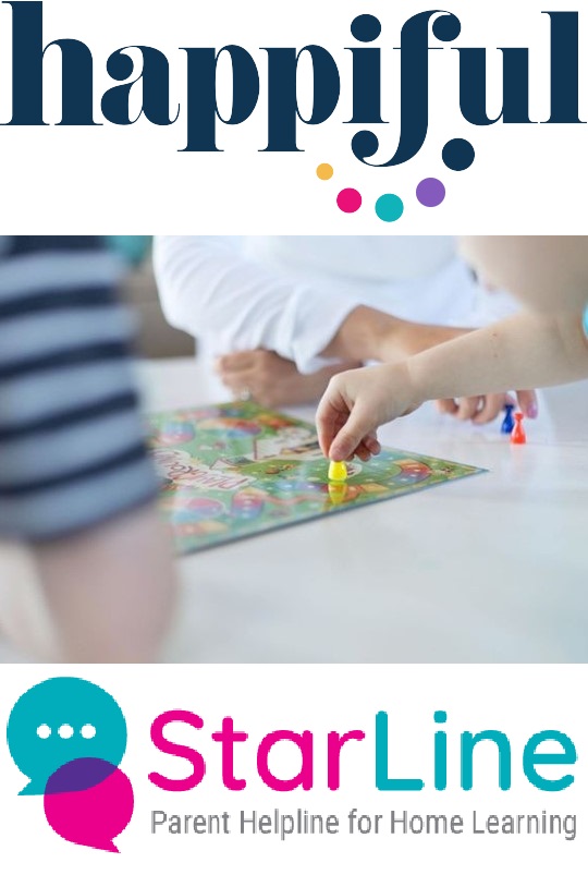 image showing children engaged in board game with Happiful logo above and Starline logo below