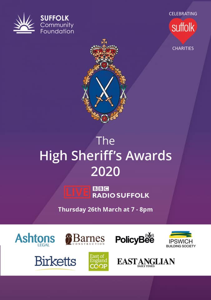 Poster image advertising Suffolk Community Foundation's High Sheriff Awards 2020 live on Radio Suffolk at 7pm