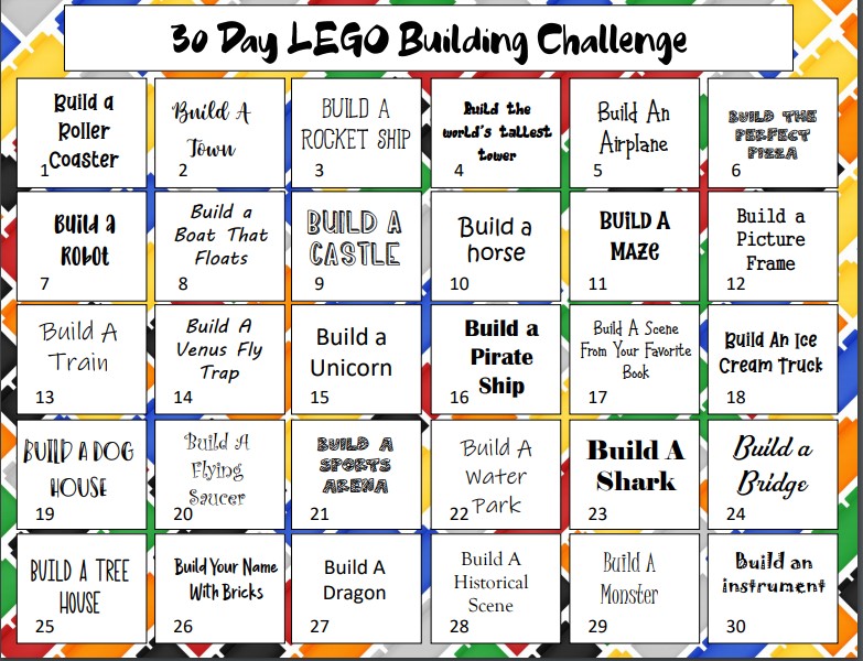 image listing 30 days worth of lego building ideas