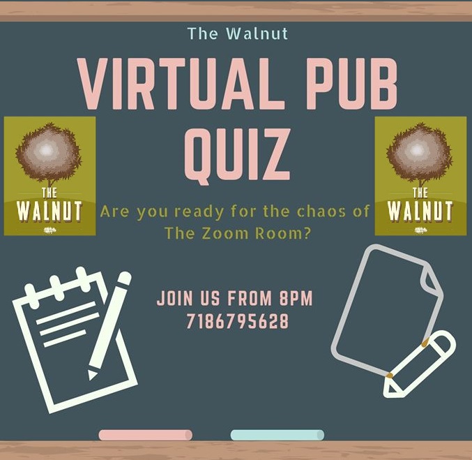 digital poster advertising virtual pub quiz at The Walnut pub