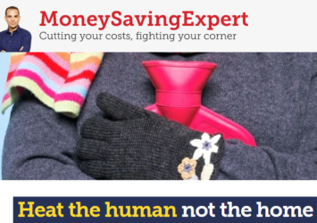 image from Money Saving Expert page with text advice to heat the human not the home