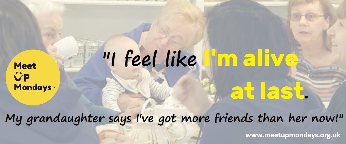 MeetUpMondays quote superimposed on photo of lady holding baby at a MeetUpMondays