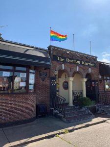 photo of front of Norman Warrior pub Lowestoft flying rainbow flag to thank key workers during Covid-19 (from the Facebook page)