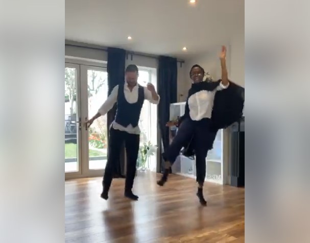 screengrab of Oti Mabuse and partner from her Harry Potter themed fun dancing class live video