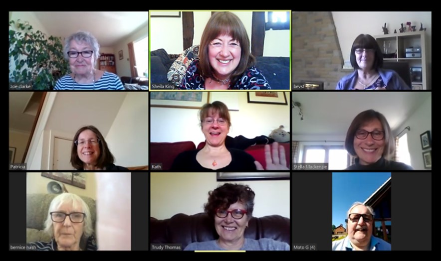 Screenshot of Zoom chat from The Pennoyer Centre MeetUpMondays online, showing 9 participants faces