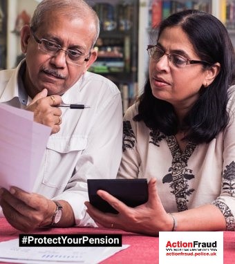Pension Scam image and Action Fraud Logo