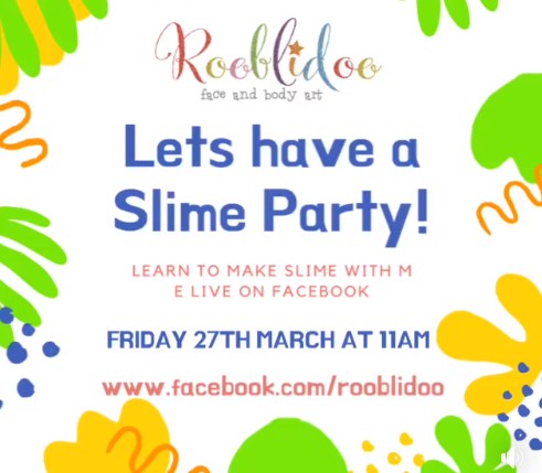 Rooblidoo poster with details of online slime party via Facebook