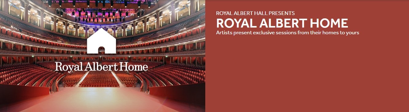 image poster advertising Royal Albert Home series showing interior of Royal Albert Hall with home icon superimposed