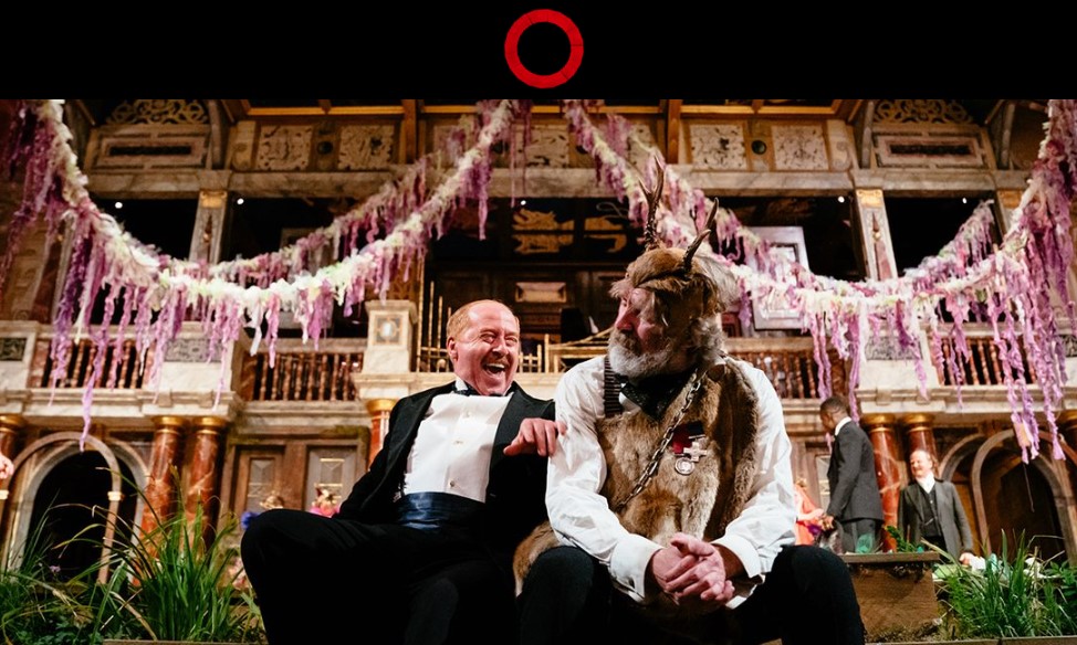 photo of actors on stage in Shakespeare's Globe recorded production of The A Midsummer Nights Dream