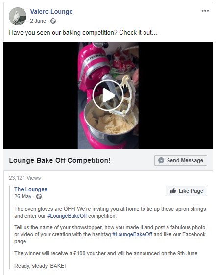 social media post advertising Valero Lounge's Bake Off competition