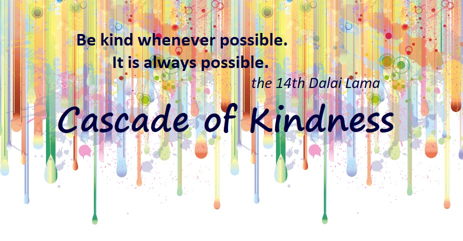 Rural Coffee Caravan Cascade of Kindness banner image with cascade of colourful drips and Dalai Lama quote