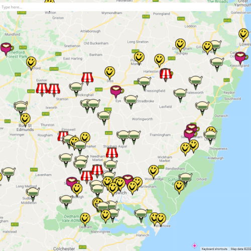 map showing locations of Rural Coffee Caravan initiatives