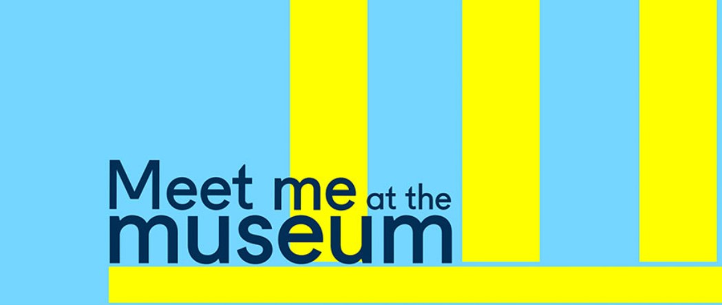 meet me at the museum logo in turquoise and bright yellow