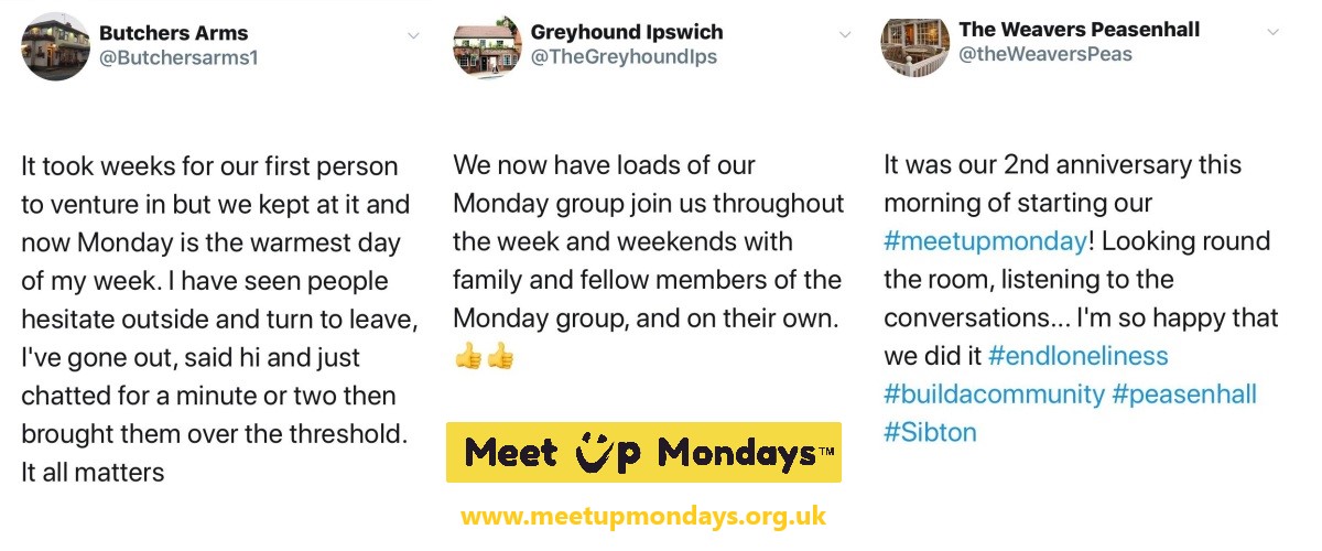 MeetUpMondays tweeted quotes from pub landlords and cafe owners